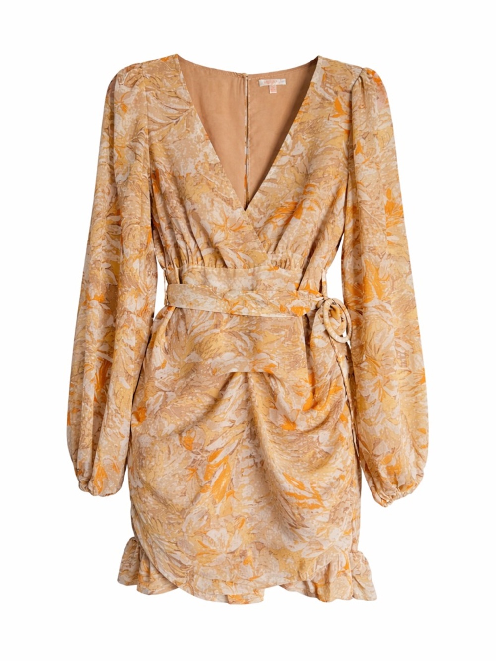 Floral Wrap-Style V-Neck Mini Dress in Mustard